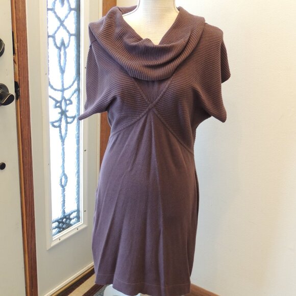 Nine West Cowl Neck Ribbed Knit Sweater Dress Brown Sz M - Picture 1 of 5